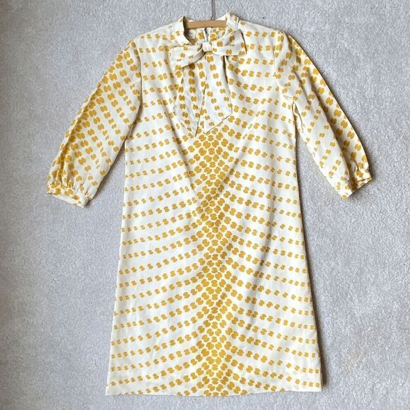 Authentic 1960s R&K Originals Mod Shift Dress, Bow, Puff Sleeves, Twiggy - Picture 4 of 10